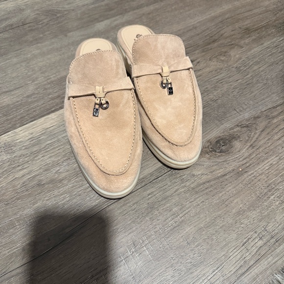 Loro Piana Shoes - Loro Piana Sand Suede Slip-On Loafer Mules with Metal Bit